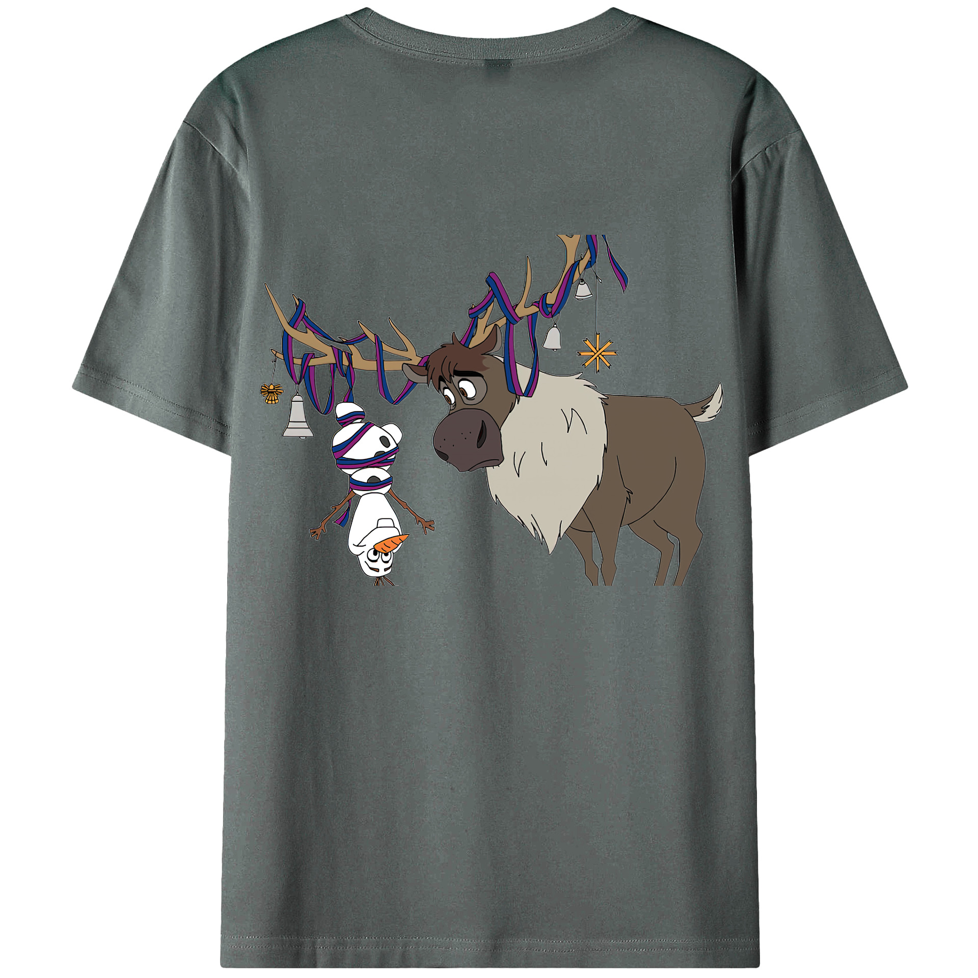 （画像用） アナと雪の女王 アンナ エルサ Frozen Anna Elsa 綿100％ メンズ半袖Tシャツ（バックプリント） 通気性